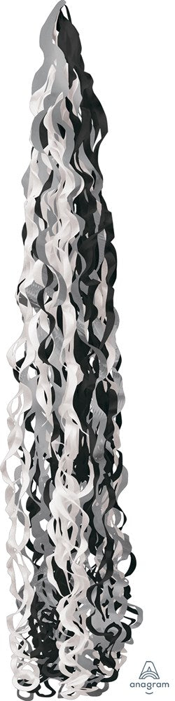 Silver and black foil balloon strip with twisted, elegant spiral design.