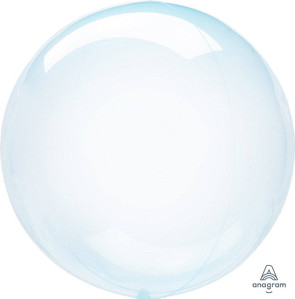 18-inch round transparent blue crystal foil balloon with glossy finish.