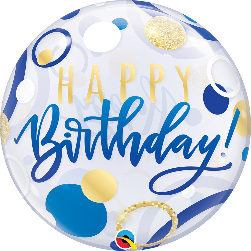 Qualatex 22 inch Birthday Blue and Gold Dots Bubble Balloon 1ct image