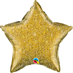 20-inch gold foil star-shaped balloon with sparkling glitter finish.