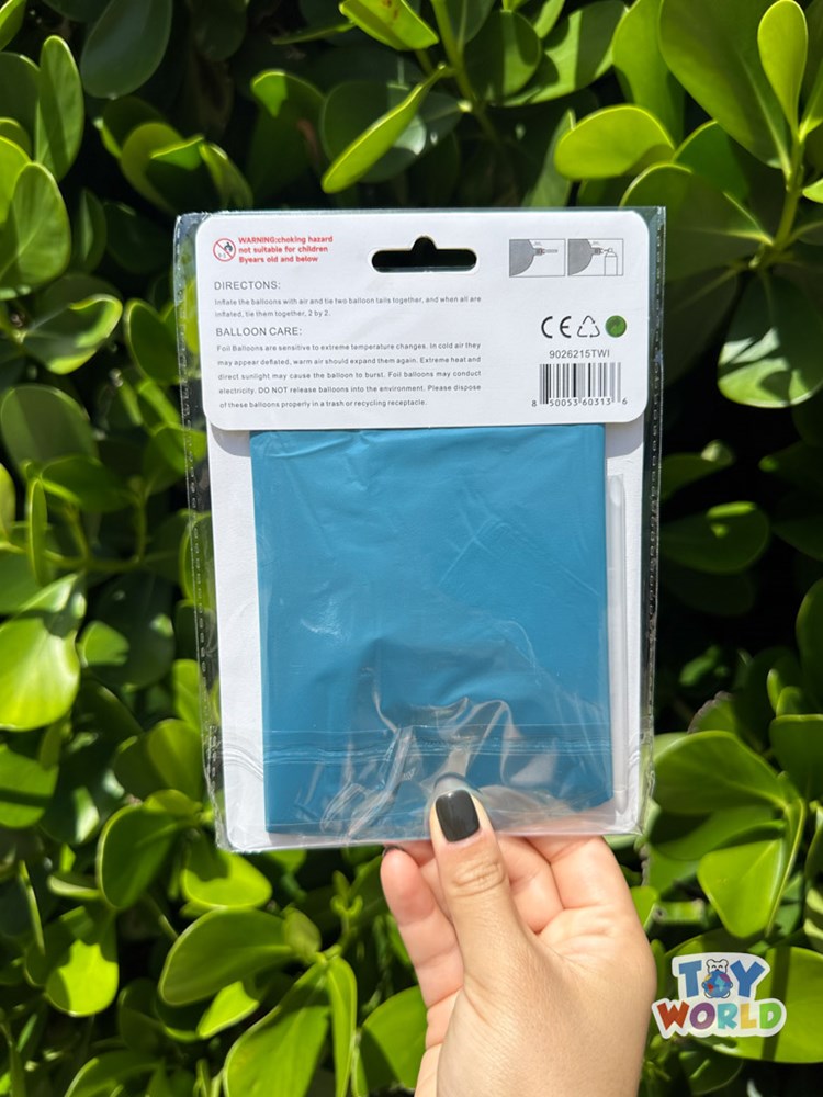 Packaged shiny baby blue star-shaped foil balloon with 26-inch size labeled on back.