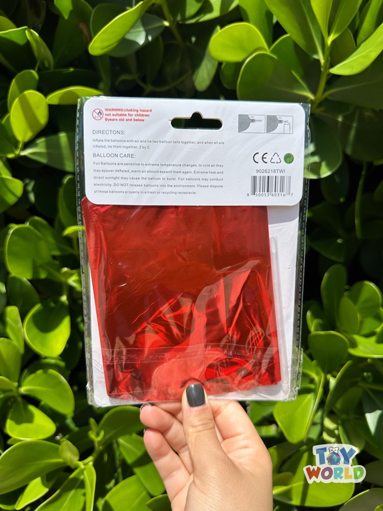 Red foil balloon in a star burst shape, 26 inches, sealed in clear plastic packaging.