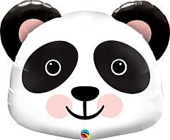 31-inch foil balloon shaped like a smiling panda head with black ears and eye patches and pink cheeks.