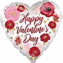 Anagram Happy Valentine's Day Satin Painted Flowers 28in Foil Balloon FLAT - Toy World Inc