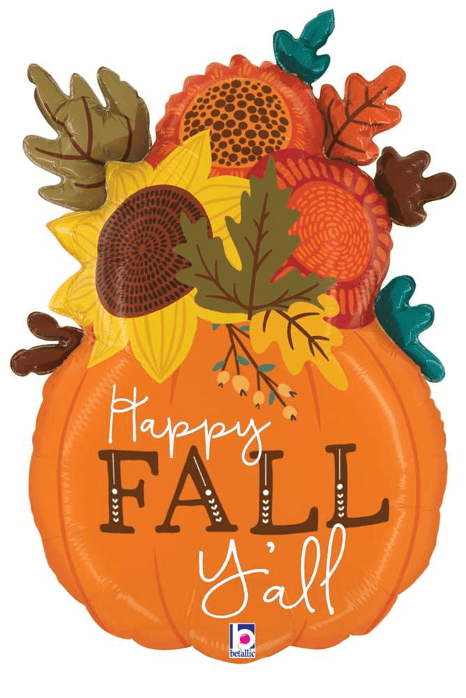Betallic Fall Floral Pumpkin Vase 34in Foil Balloon FLAT - Toy World Inc