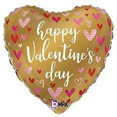 Betalllic Gold Valentine's Day Hearts 18in Foil Balloon FLAT - Toy World Inc