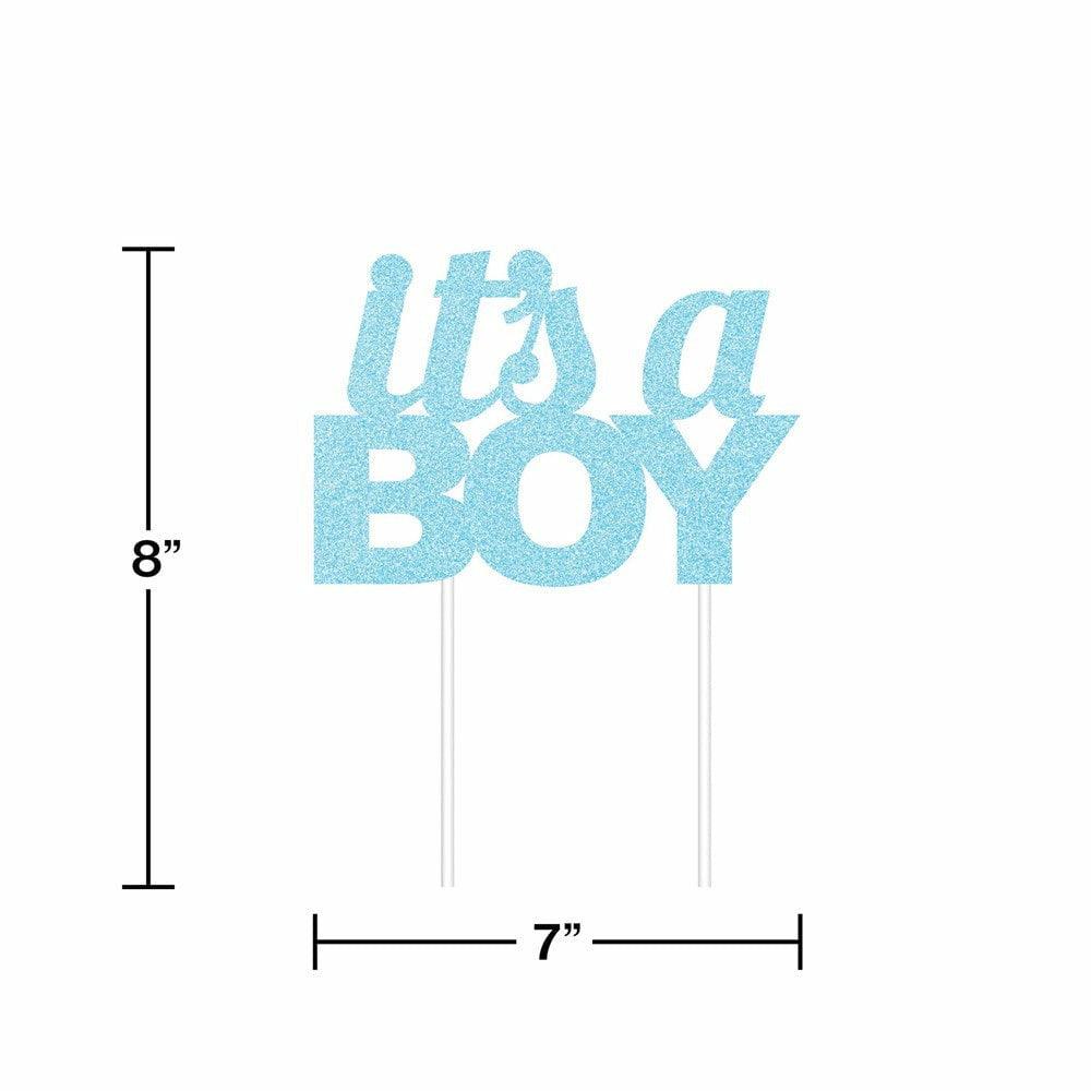 Blue Glitter It'S A Boy Cake Topper 1Ct - Toy World Inc