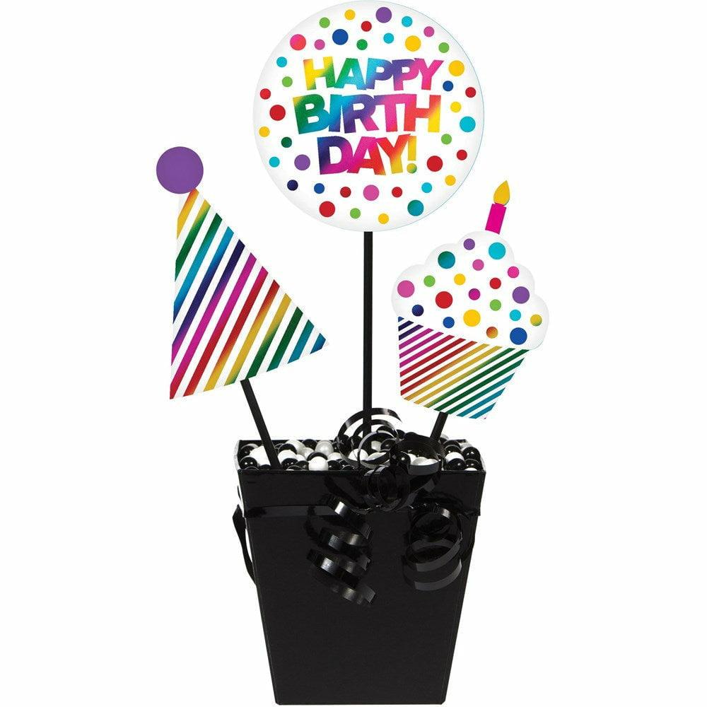 Centerpiece Sticks Rainbow Foil Birthday 3Ct - Toy World Inc