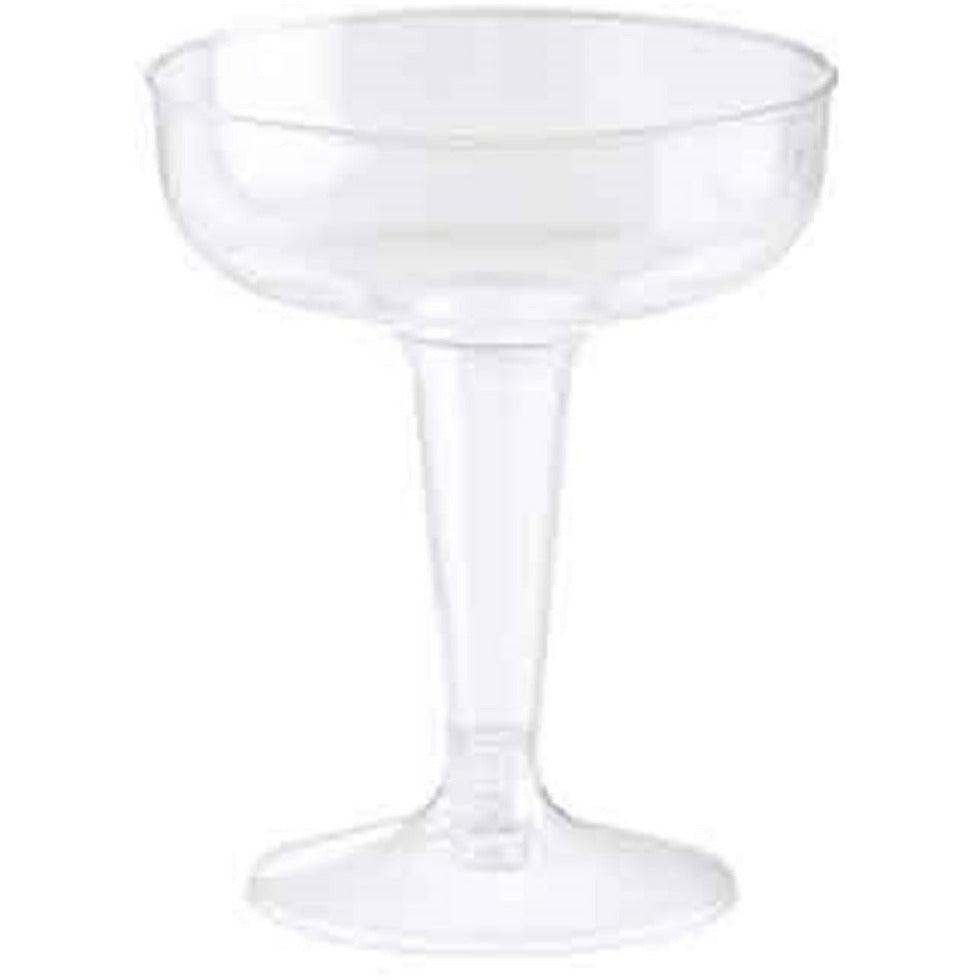 Clear champagne coupe glass with a wide shallow bowl and slender stem.