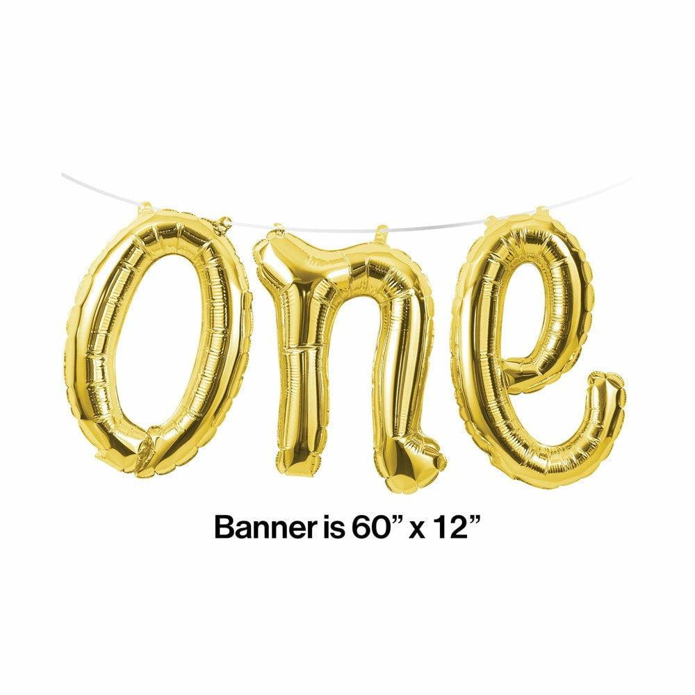 Gold One First Birthday Balloon Banner 1Ct - Toy World Inc