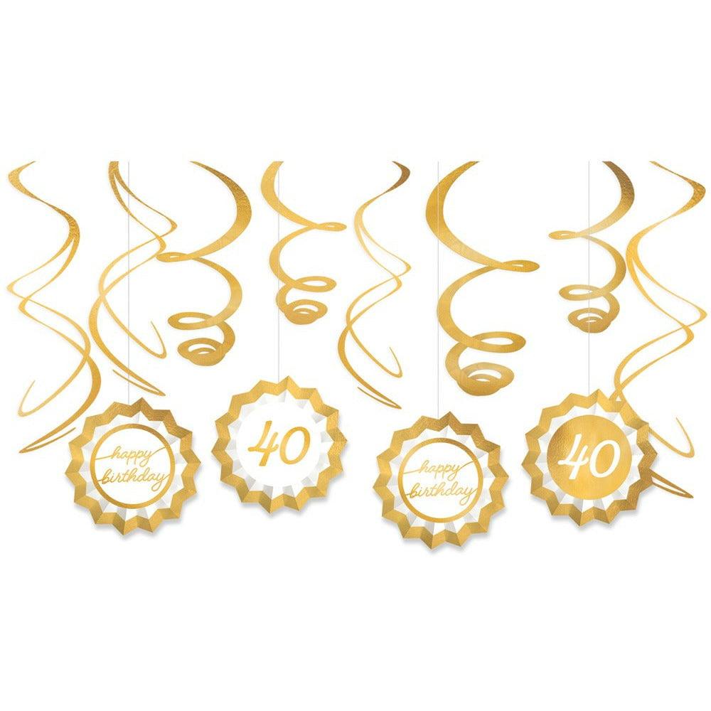 Golden Age Birthday 40th Fan and Swirl Decorating Kit 12ct - Toy World Inc