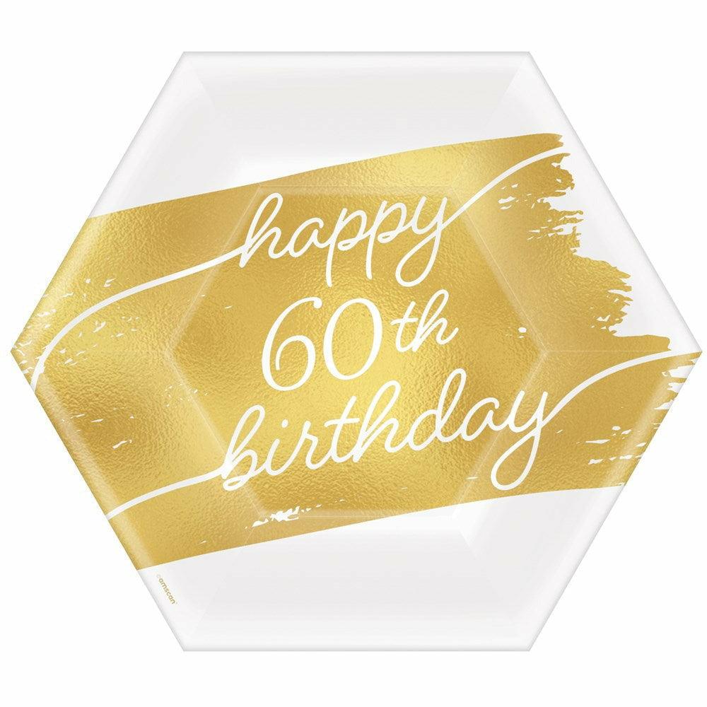Golden Age Birthday Metallic Hexagon 7in Plate 60th 8ct - Toy World Inc