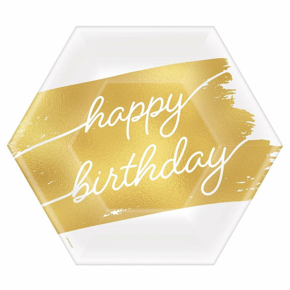 Golden Age Birthday Metallic Hexagon 7in Plate 8ct - Toy World Inc