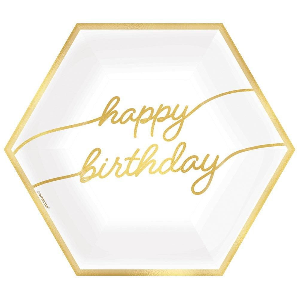 Golden Age Birthday Metallic Hexagon 9in Plate 8ct - Toy World Inc