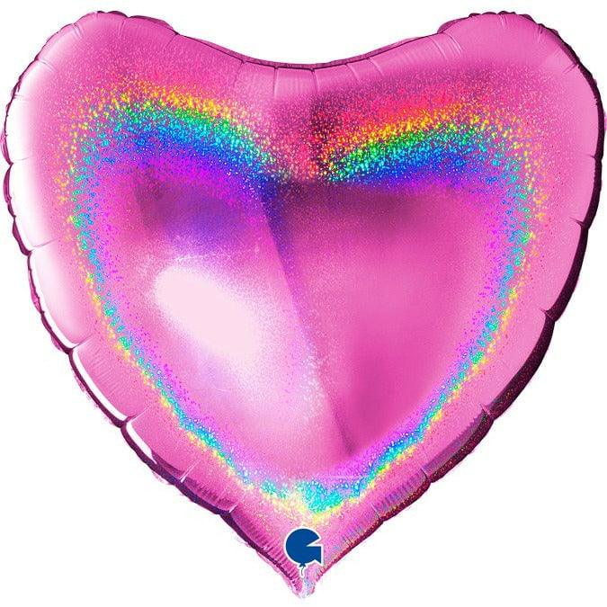 Grabo Fuchsia Glitter Holographic Heart 36in Foil Balloon - Toy World Inc