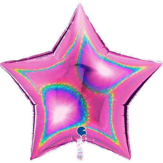 Grabo Fuchsia Glitter Holographic Star 36in Foil Balloon - Toy World Inc
