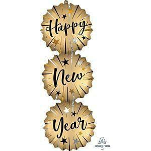 Happy New Year Bursts 38in Satin Foil Balloon - Toy World Inc