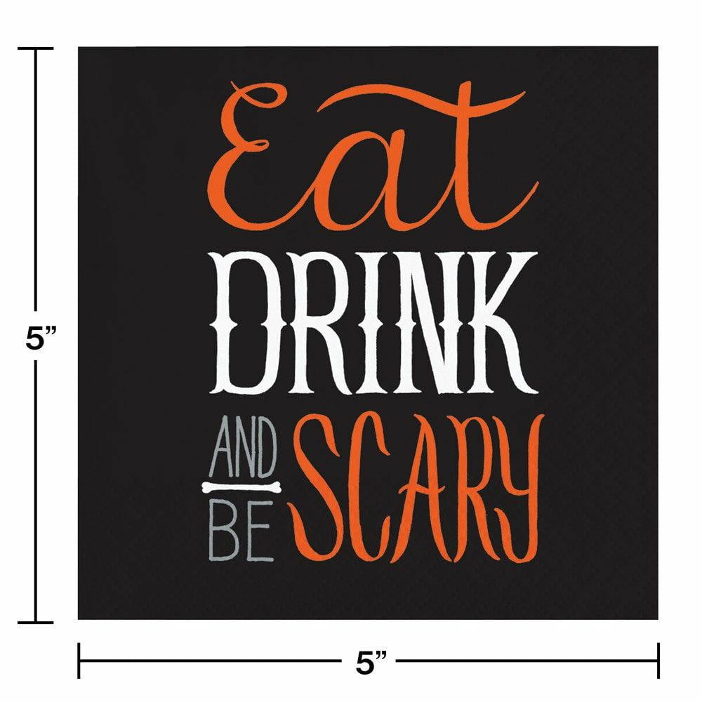 Humorous Halloween Beverage Napkin Eat Drink and Be Scary 16ct - Toy World Inc