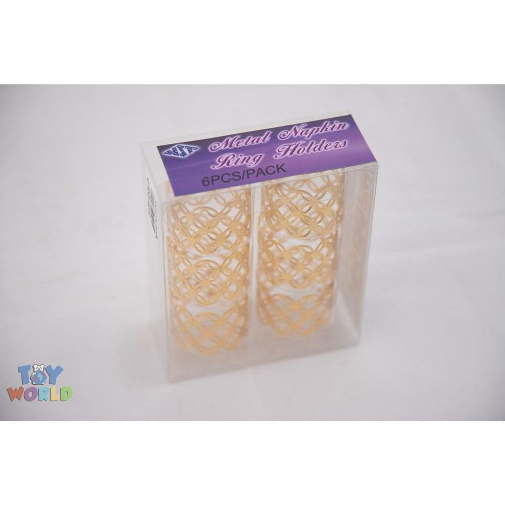 Metal Flower Cut Napkin Ring 6pc/Pvc Box - Gold - Toy World Inc
