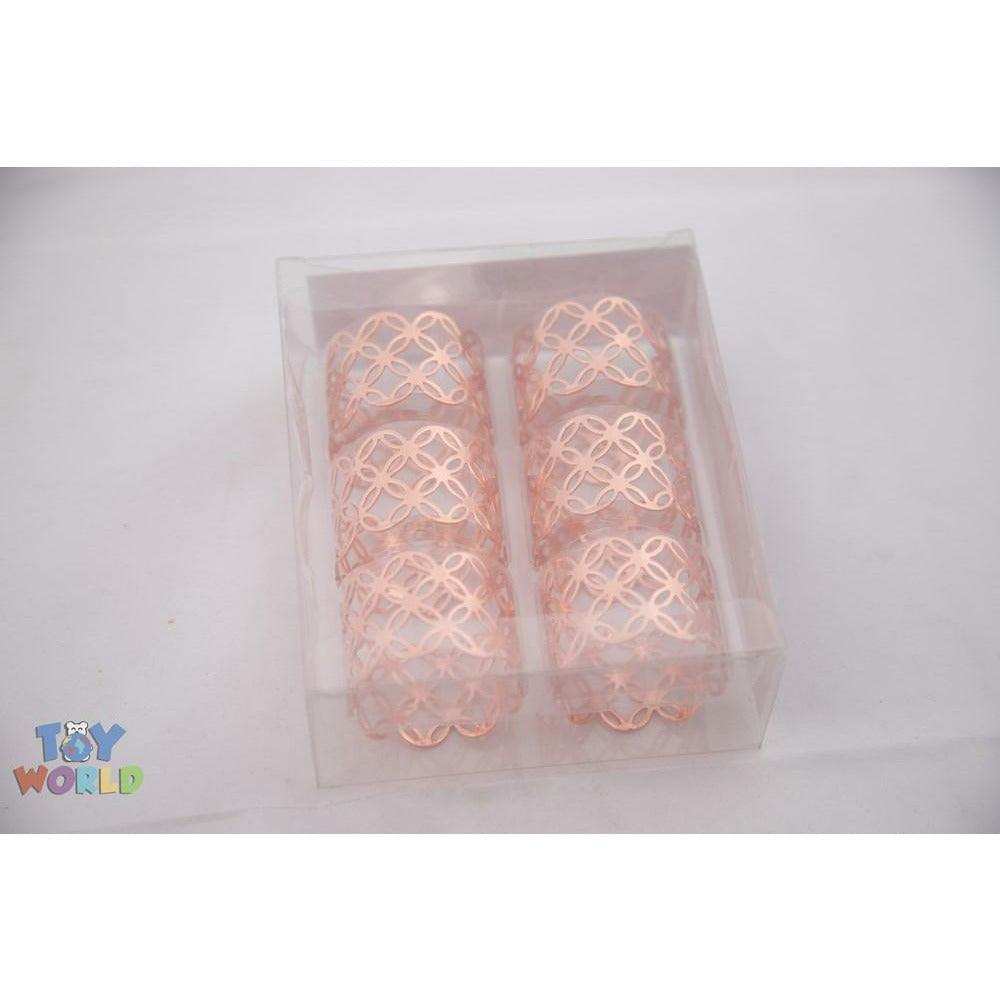 Metal Flower Cut Napkin Ring 6pc/Pvc Box - Rosegold - Toy World Inc