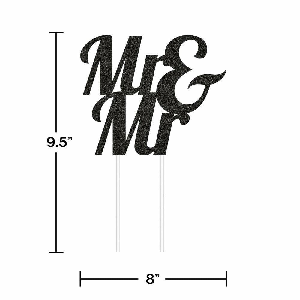 Mr And Mr Wedding Black Glitter Cake Topper 1Ct - Toy World Inc