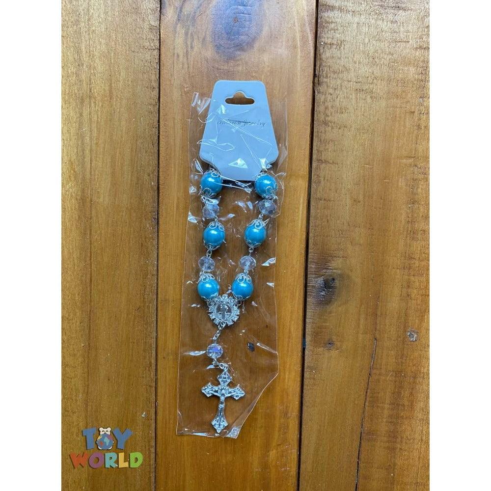 Pearl Rosary Bracelet Blue and Silver 12ct 7.9in - Toy World Inc