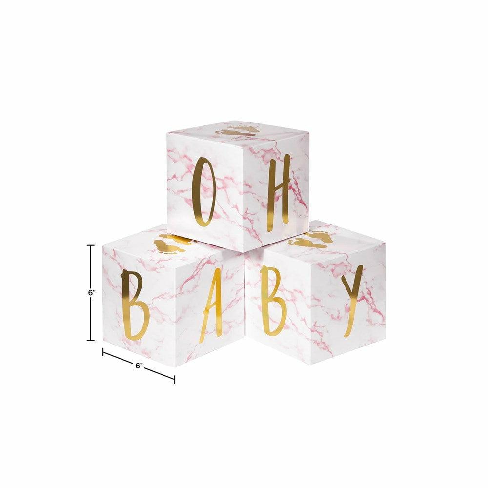 Pink Marble Centerpiece Baby Blocks Foil 3Ct - Toy World Inc