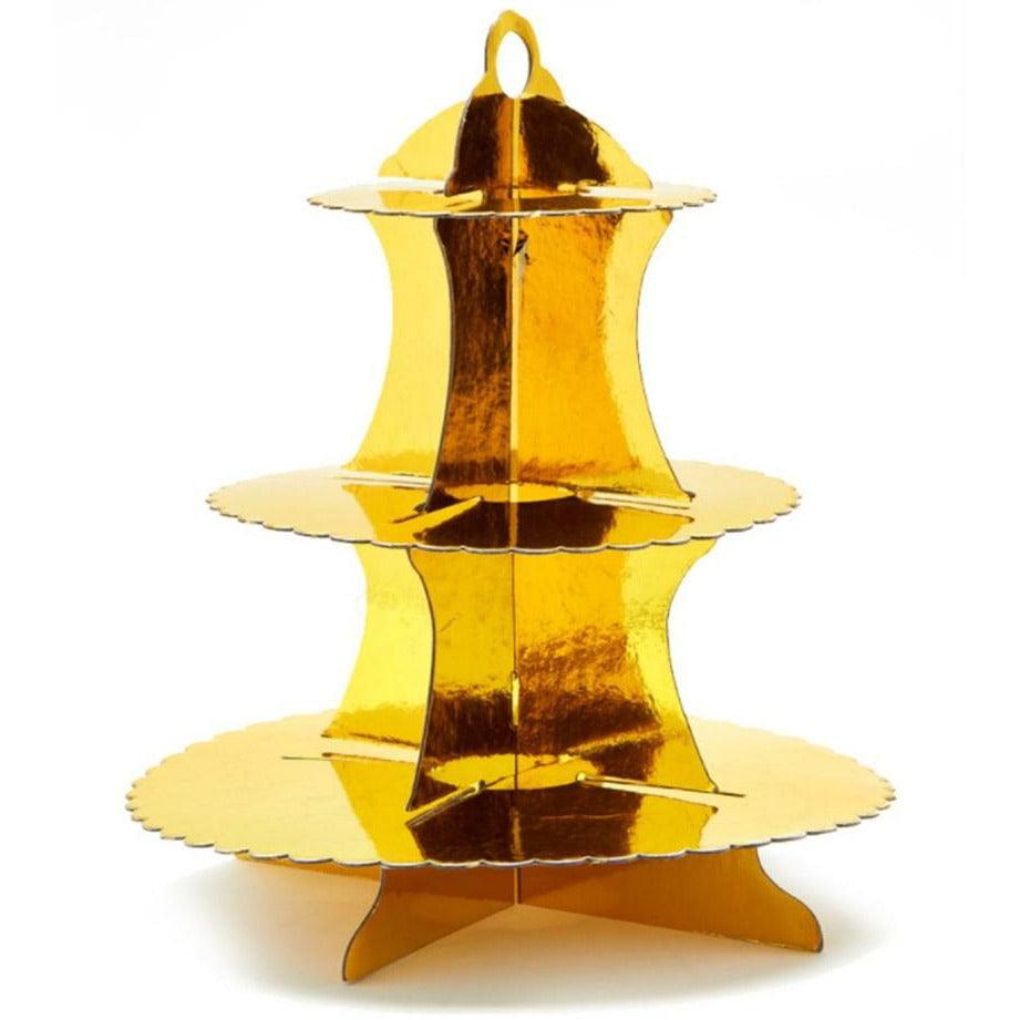 Scalloped Edge 3 Tier Cake Stand - Gold - Toy World Inc