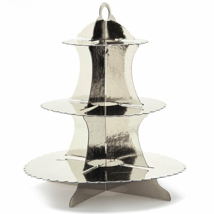 Scalloped Edge 3 Tier Cake Stand - Silver - Toy World Inc