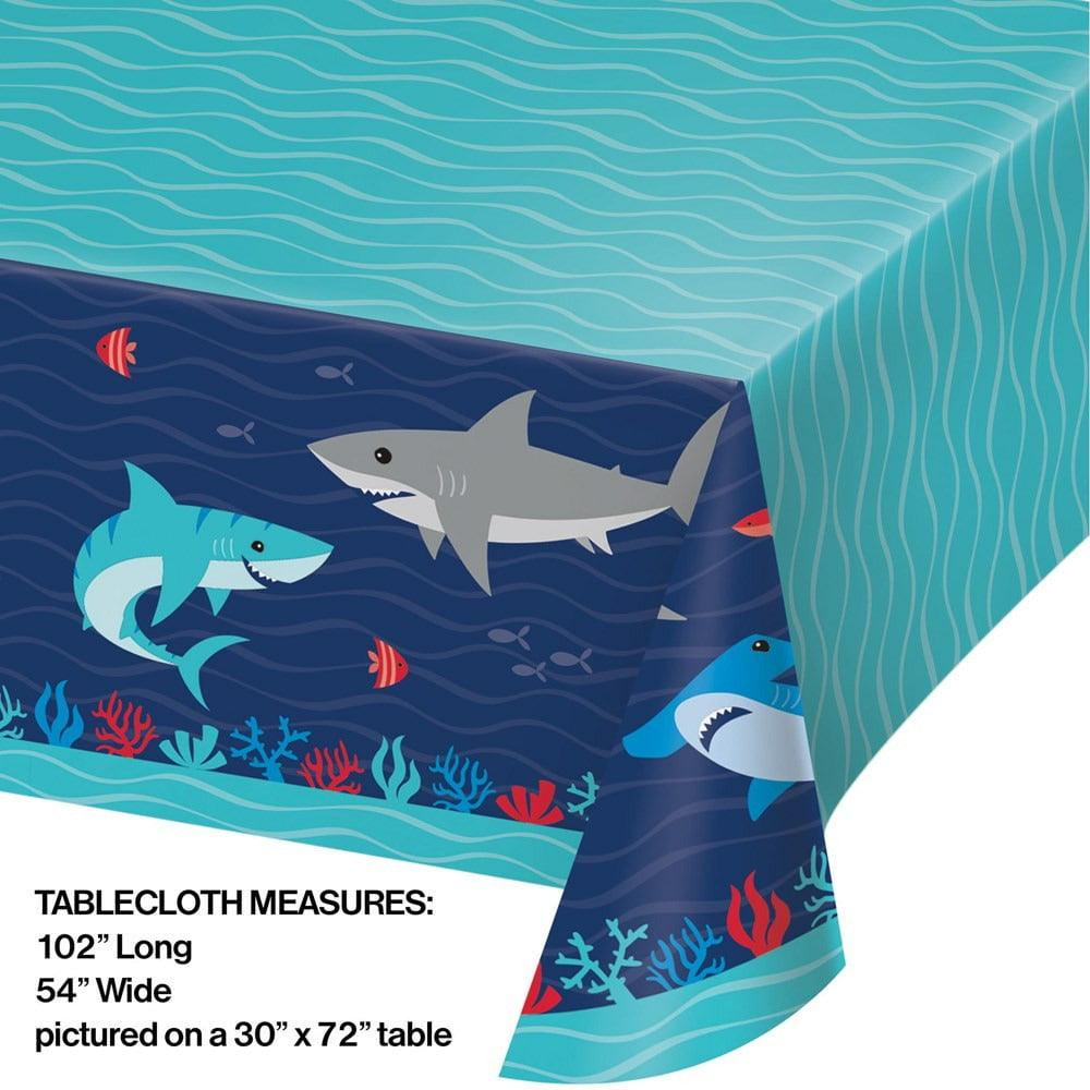 Shark Party Paper Tablecover All Over Print 54in X 102in 1Ct - Toy World Inc