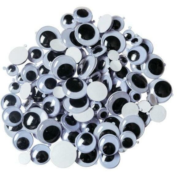 Wiggly Eye Pl N Stck Ast Sz Blck 100Ct-1 - Toy World Inc