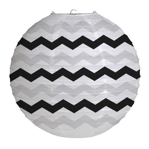 Black Chevron Lantern 12in Round