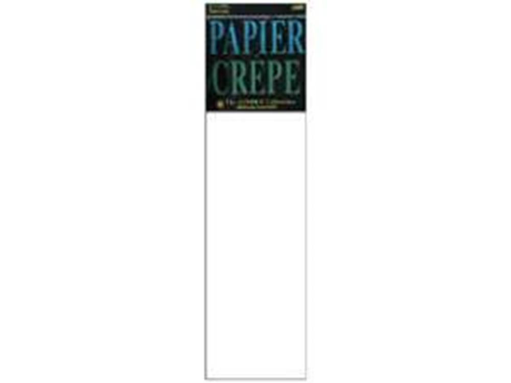 White crepe paper sheet with textured, crinkled surface and folded edges in black packaging labeled "Papier Crepe".