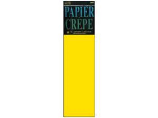 Bright canary yellow crepe paper sheet with textured, crinkled surface in rectangular packaging.