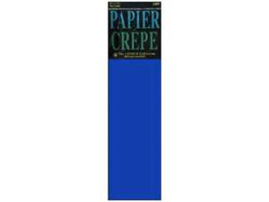 Roll of royal blue crepe paper with a textured, crinkled surface and a black label at the top.