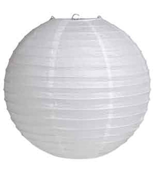 White spherical paper lantern with a ribbed texture, 12-inch diameter.