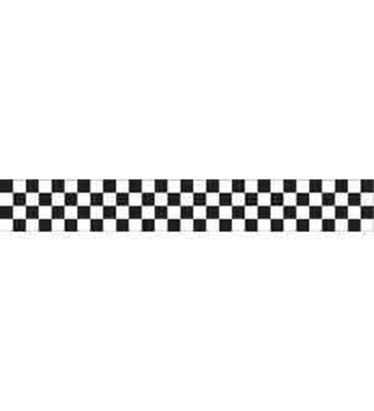 Black and white checker patterned crepe paper streamer with alternating squares design.
