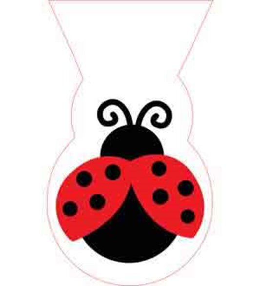 Black and red ladybug-shaped bag with curved antennas and red wings featuring black spots.