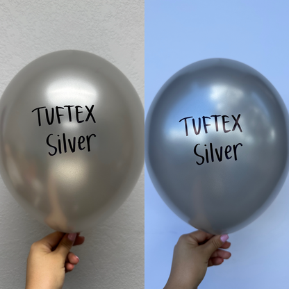 Globos de látex plateados metálicos Tuftex de 11 pulgadas, 100 unidades