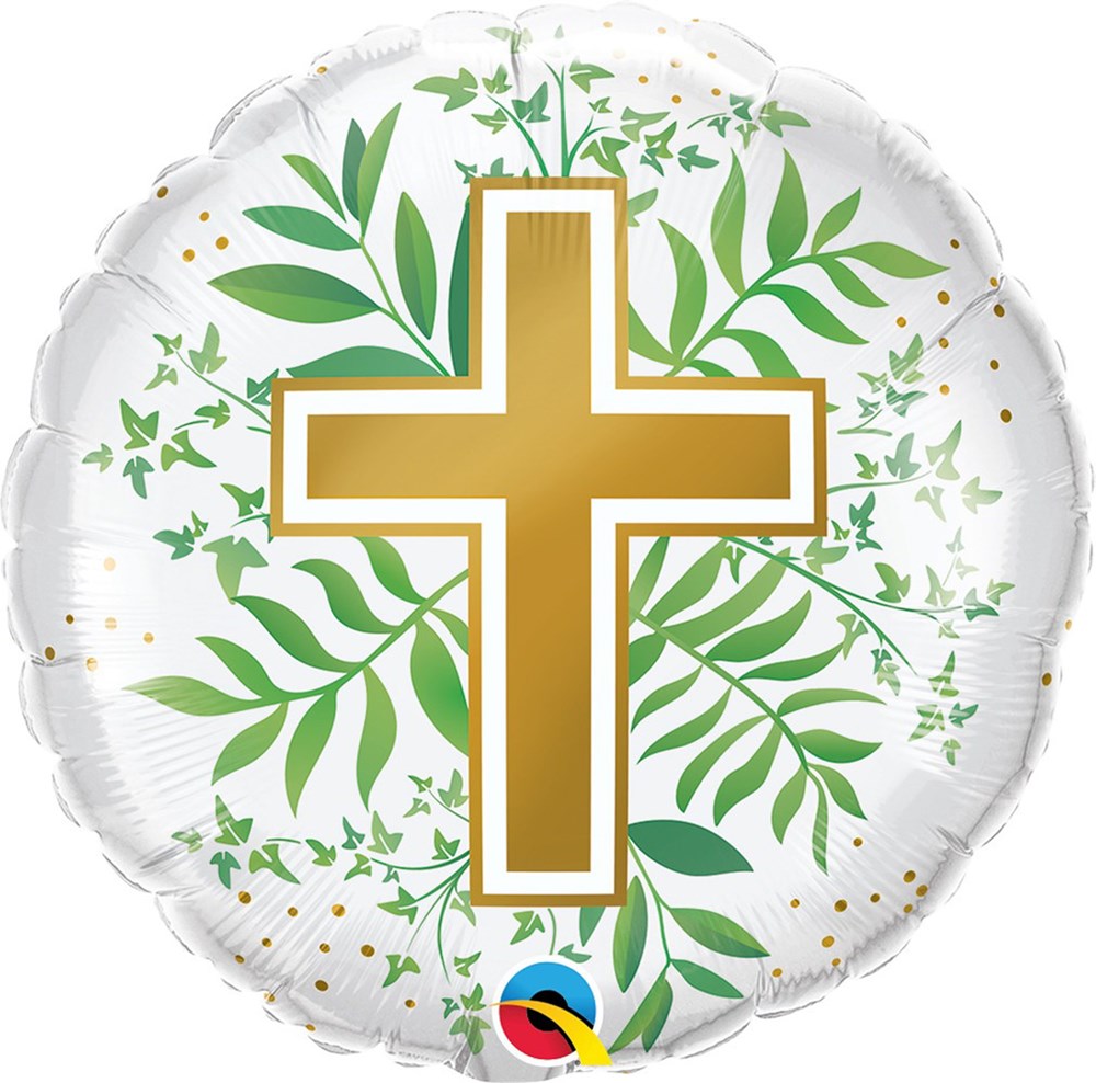 Golden Cross w/Greenery 18in Foil Balloon