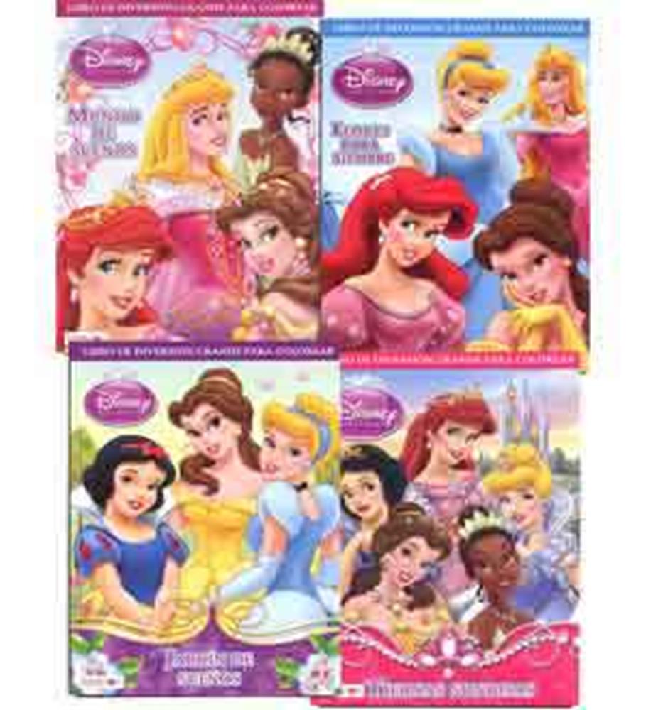 Four Disney Princess jumbo coloring books with colorful covers featuring princesses like Ariel, Belle, Cinderella, and Snow.