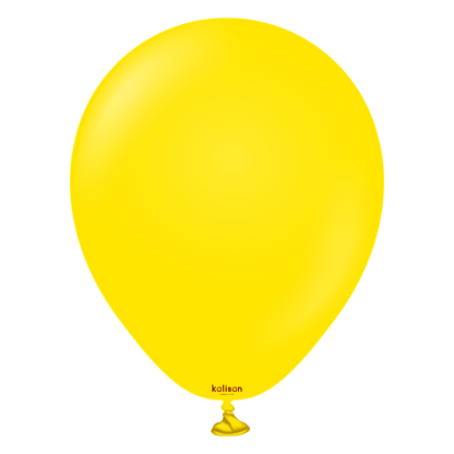 Bright yellow 5-inch round latex balloon with a shiny finish and small tied end.