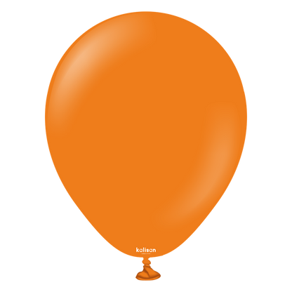 Bright orange latex balloon with a smooth, glossy finish and a tied neck.