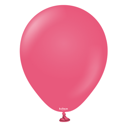 Glossy fuchsia pink 5-inch round latex balloon with tied end.