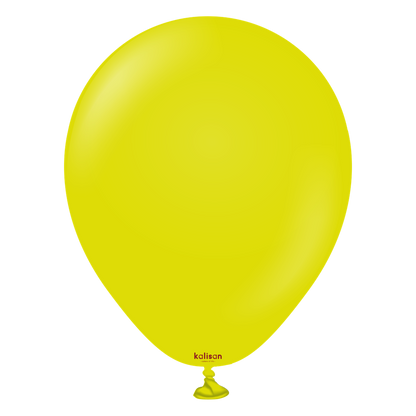 Bright lime green 5-inch latex balloon with smooth surface and tied neck.