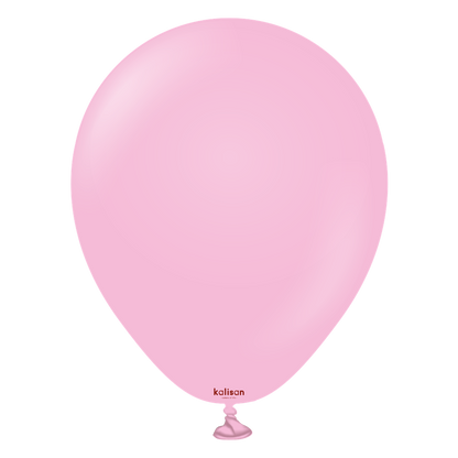 Round pink latex balloon inflated with a smooth satin finish, tied at the bottom.