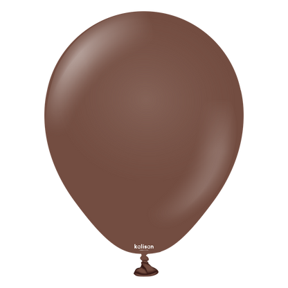 Round 5-inch chocolate brown latex balloon with a tied neck and slight sheen.