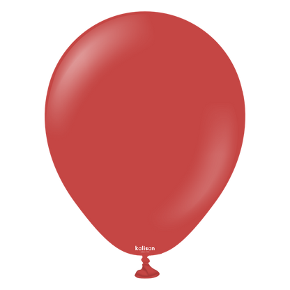 Deep red 5-inch latex balloon with a glossy finish and round shape, sealed at the bottom.