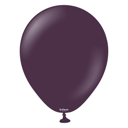 Deep plum-colored round latex balloon with a glossy finish and knotted end.