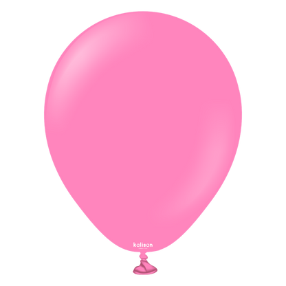Pink latex balloon inflated with a matte finish and tied at the base.